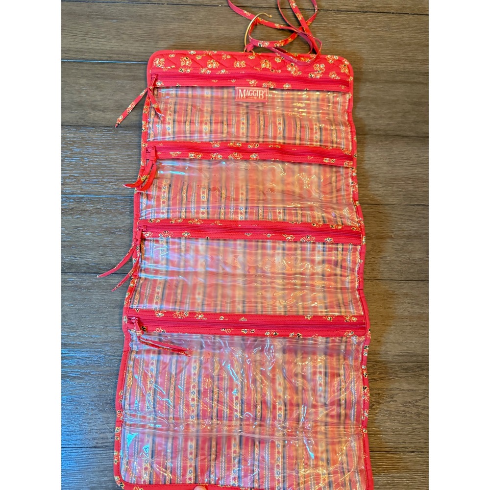 MAGGIB Hanging Toiletry Bag Womens OS Red Floral Quilted Travel Organizer Case